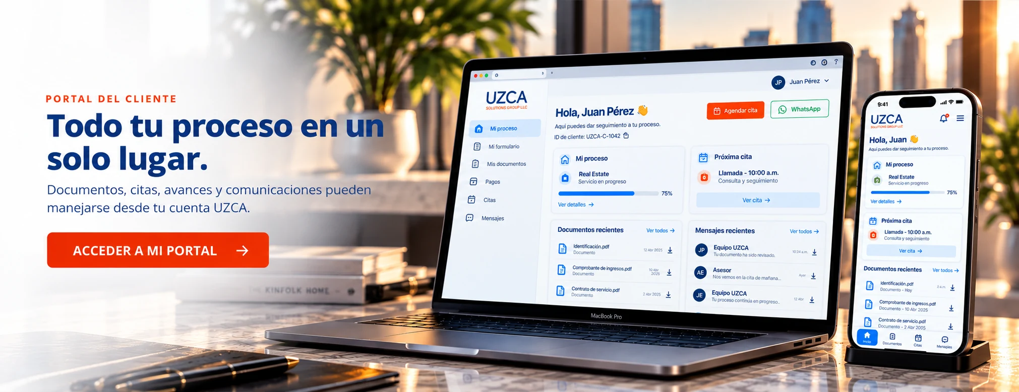 MacBook e iPhone con una demostración del portal UZCA